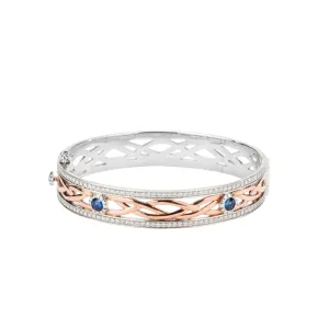 10k White and Rose Gold with Diamonds and Vivid Blue Sapphires Brave Heart Bangle