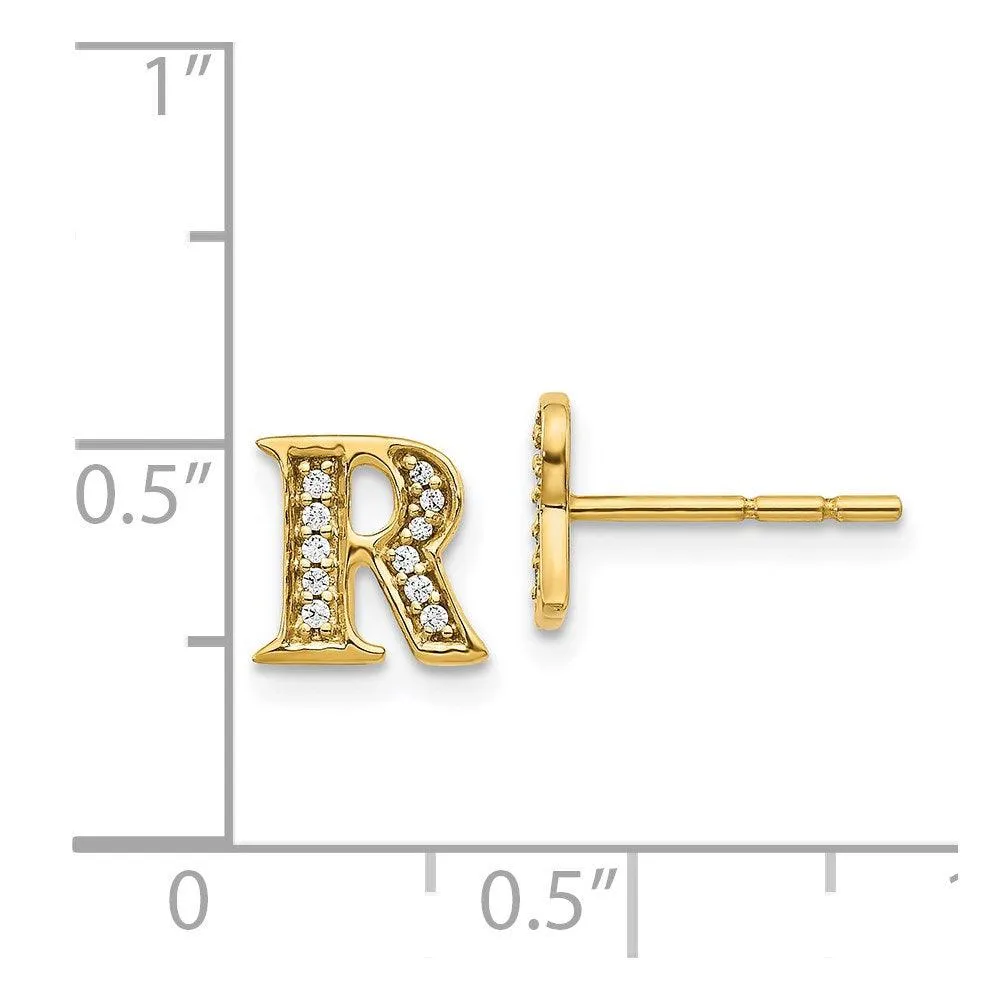 14k Diamond Initial R Earrings