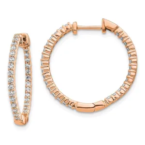 14K Rose Gold Polished Diamond In and Out Hinged Hoop Earrings