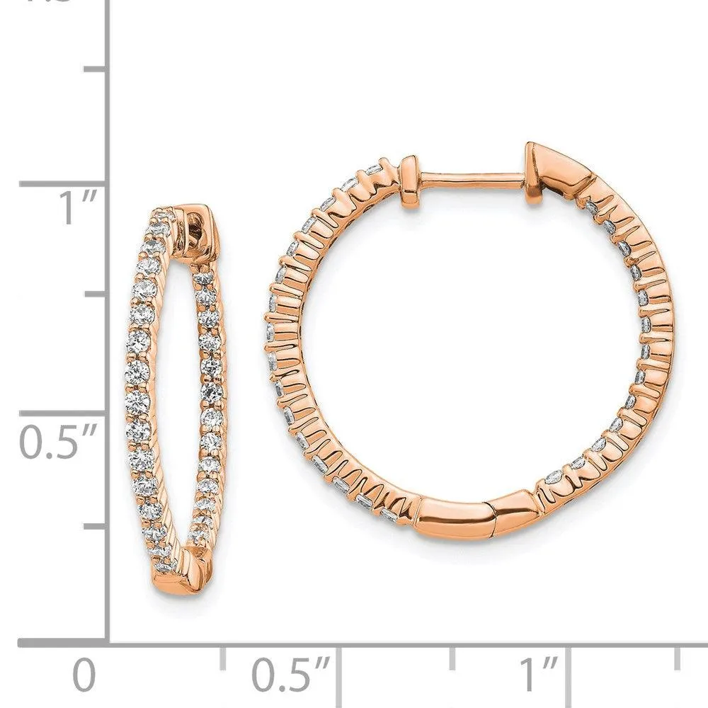 14K Rose Gold Polished Diamond In and Out Hinged Hoop Earrings