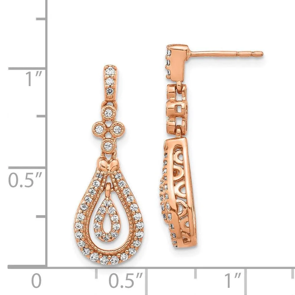 14K Rose Gold Polished Diamond Post Earrings