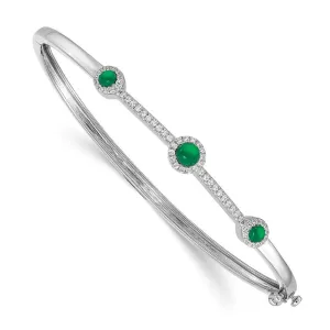 14k White Gold Diamond & Cabochon Emerald Bangle