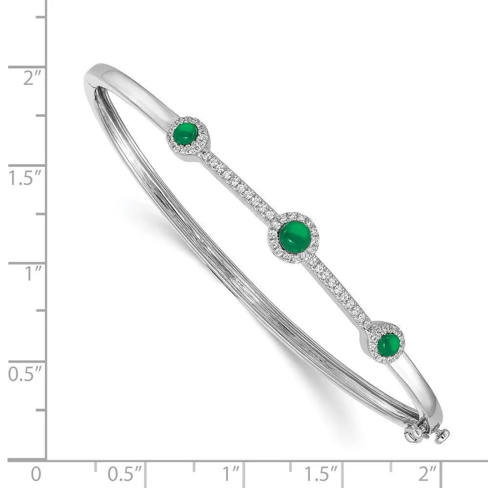 14k White Gold Diamond & Cabochon Emerald Bangle