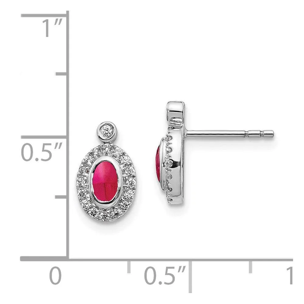 14k White Gold Diamond & Cabochon Ruby Earrings