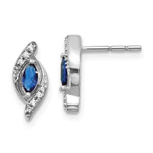 14K White Gold Diamond & Sapphire Post Earrings