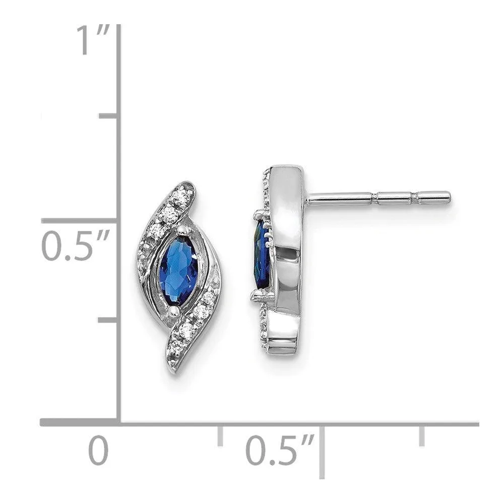 14K White Gold Diamond & Sapphire Post Earrings