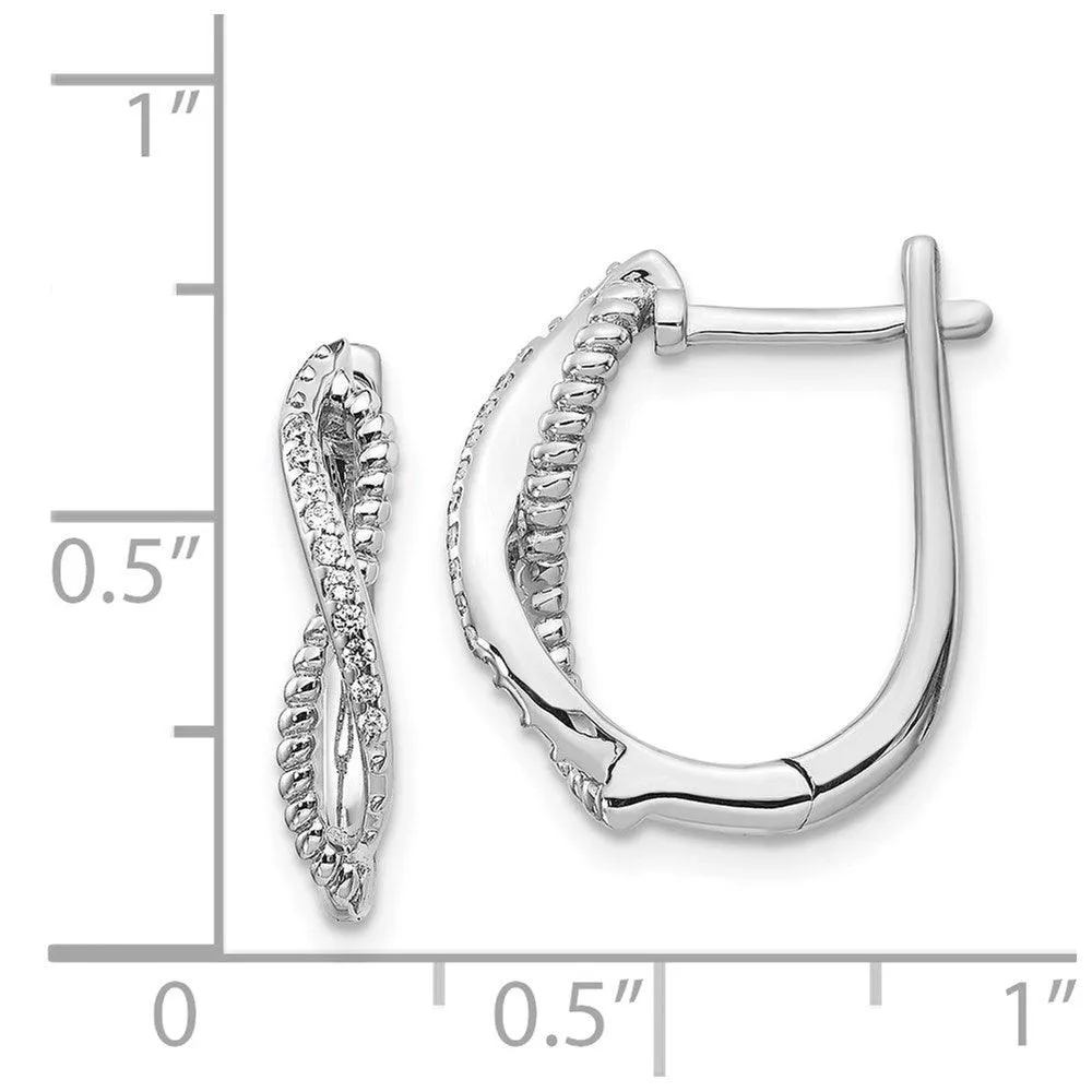 14K White Gold Diamond & Twisted Rope Hinged Post Earrings
