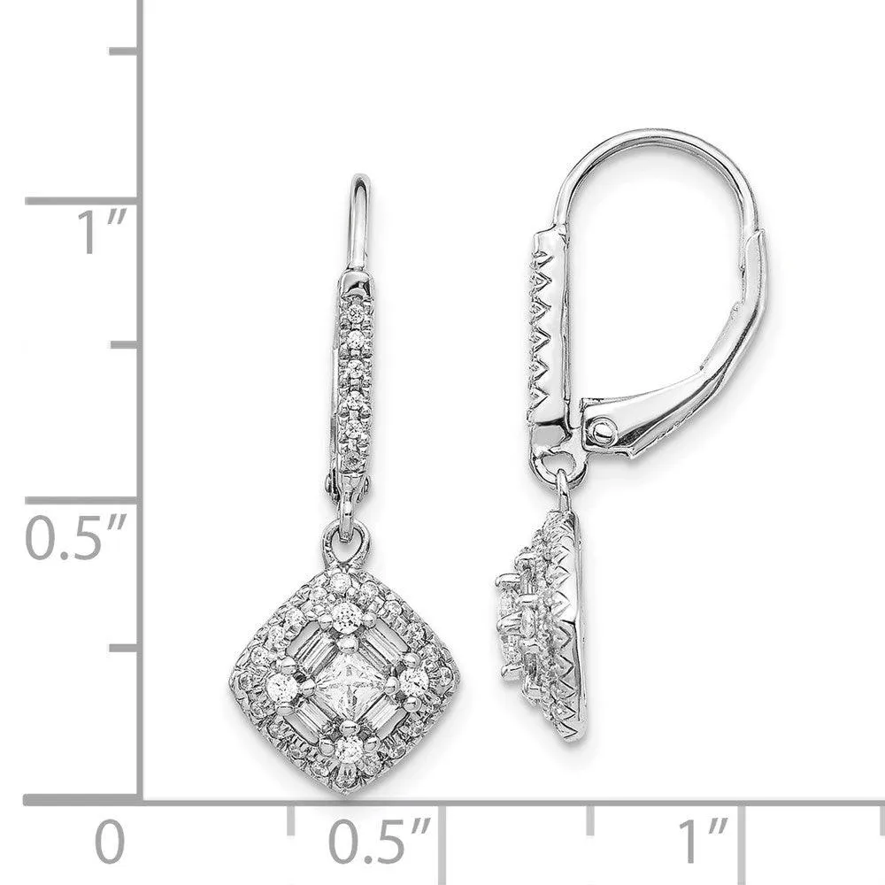14k White Gold Diamond Leverback Earrings