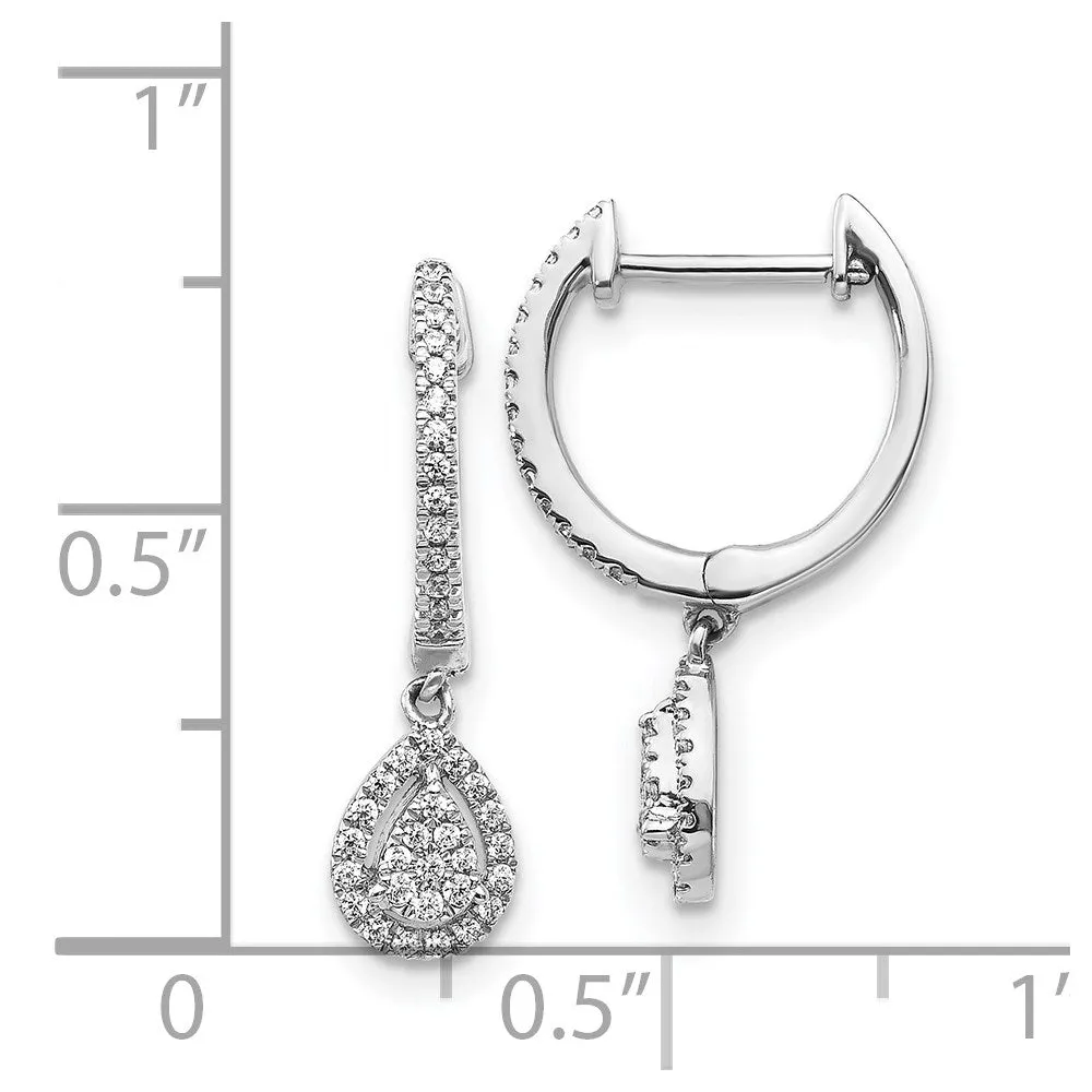 14K White Gold Diamond Pear Shaped Hinged Hoop Earring