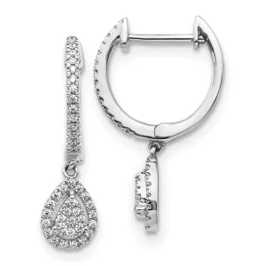14K White Gold Diamond Pear Shaped Hinged Hoop Earring