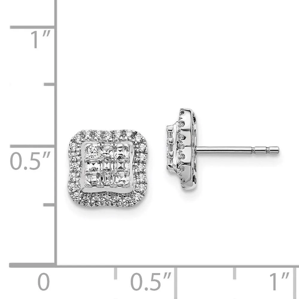 14k White Gold Diamond Square Cluster Earrings