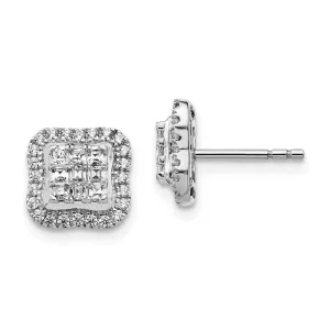 14k White Gold Diamond Square Cluster Earrings