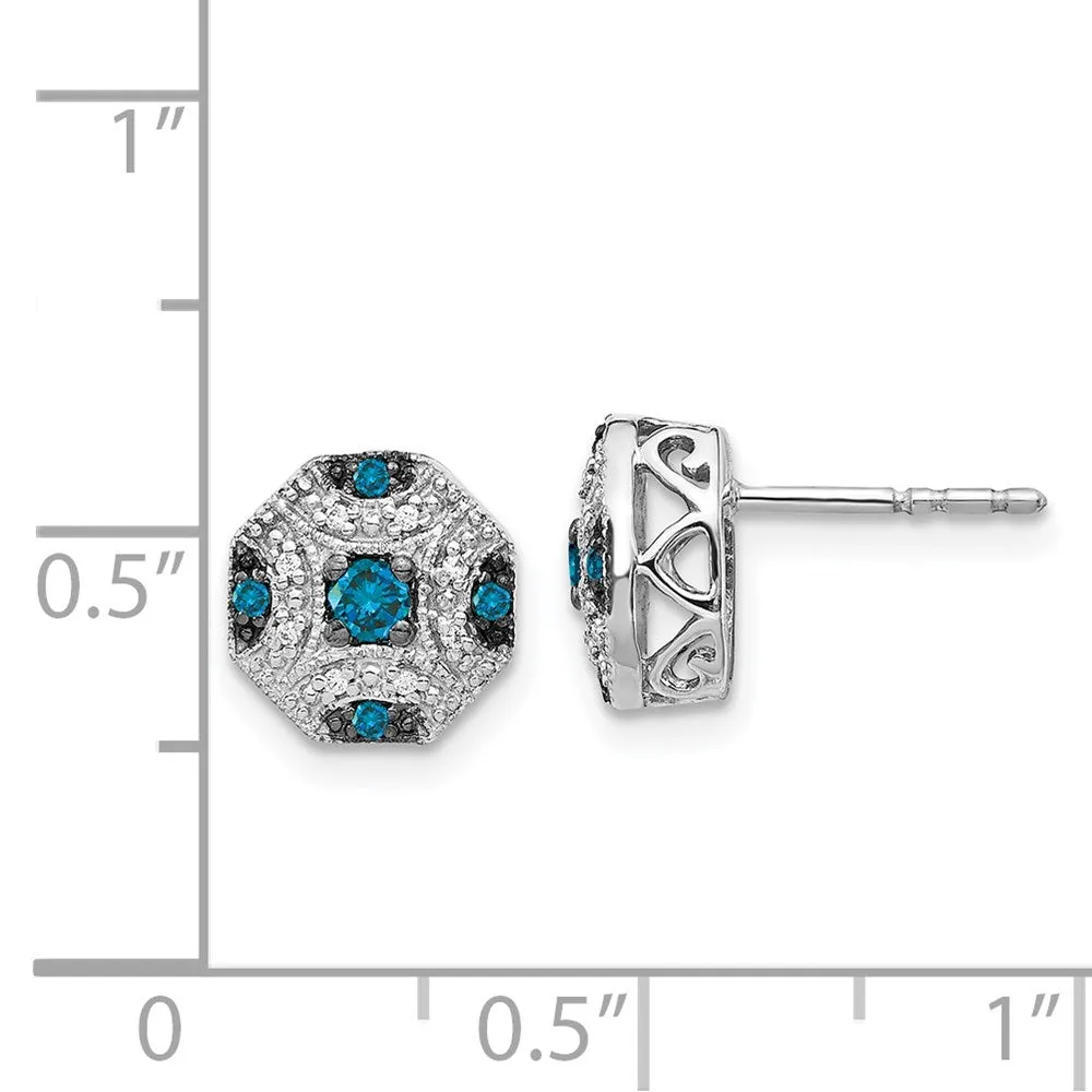14k White Gold Fancy White & Blue Diamond Post Earrings