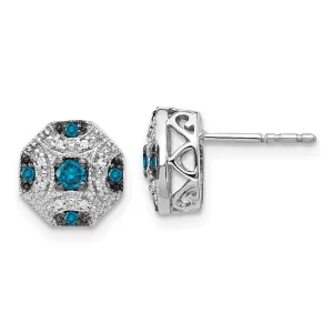 14k White Gold Fancy White & Blue Diamond Post Earrings