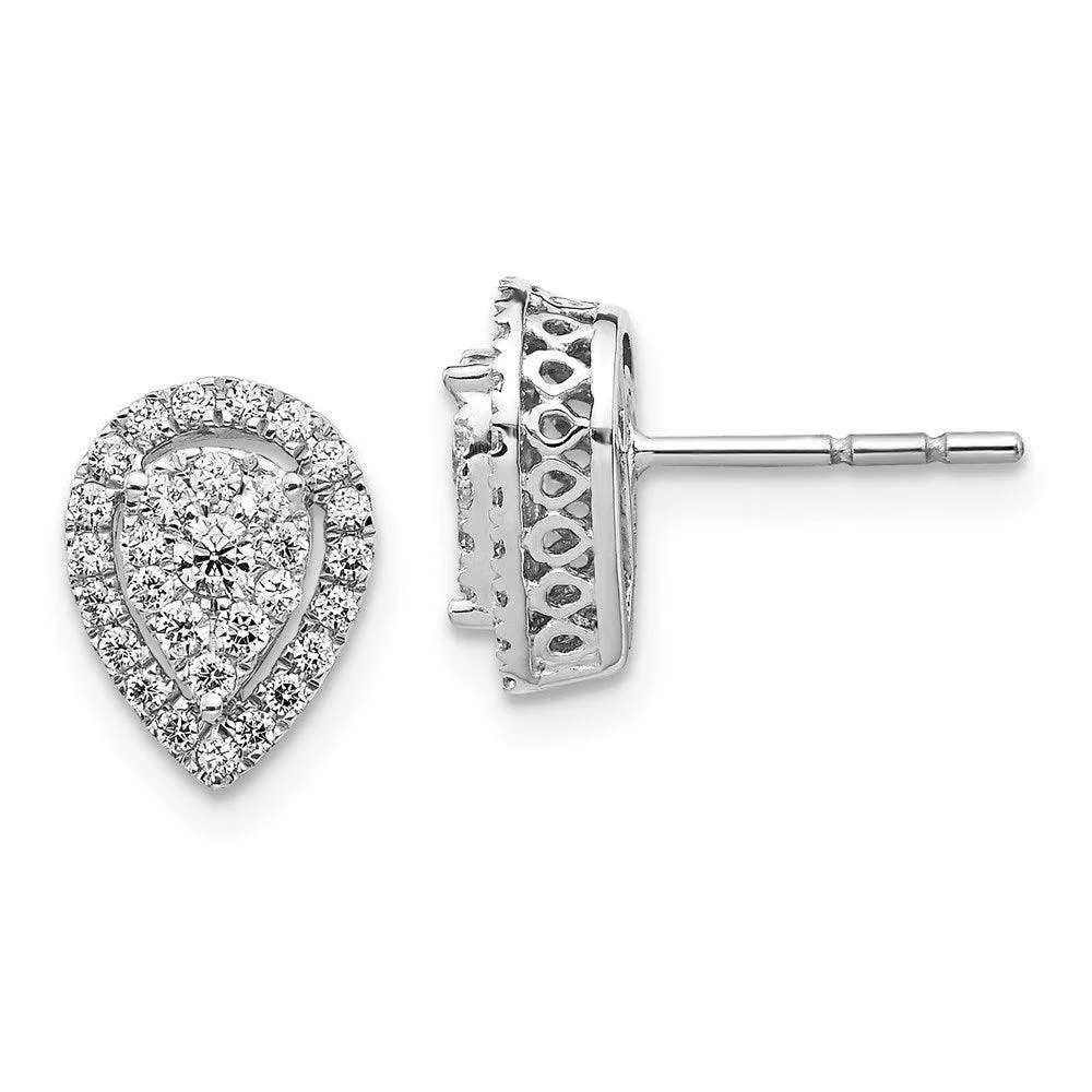 14K White Gold Teardrop Cluster Diamond Post Earrings