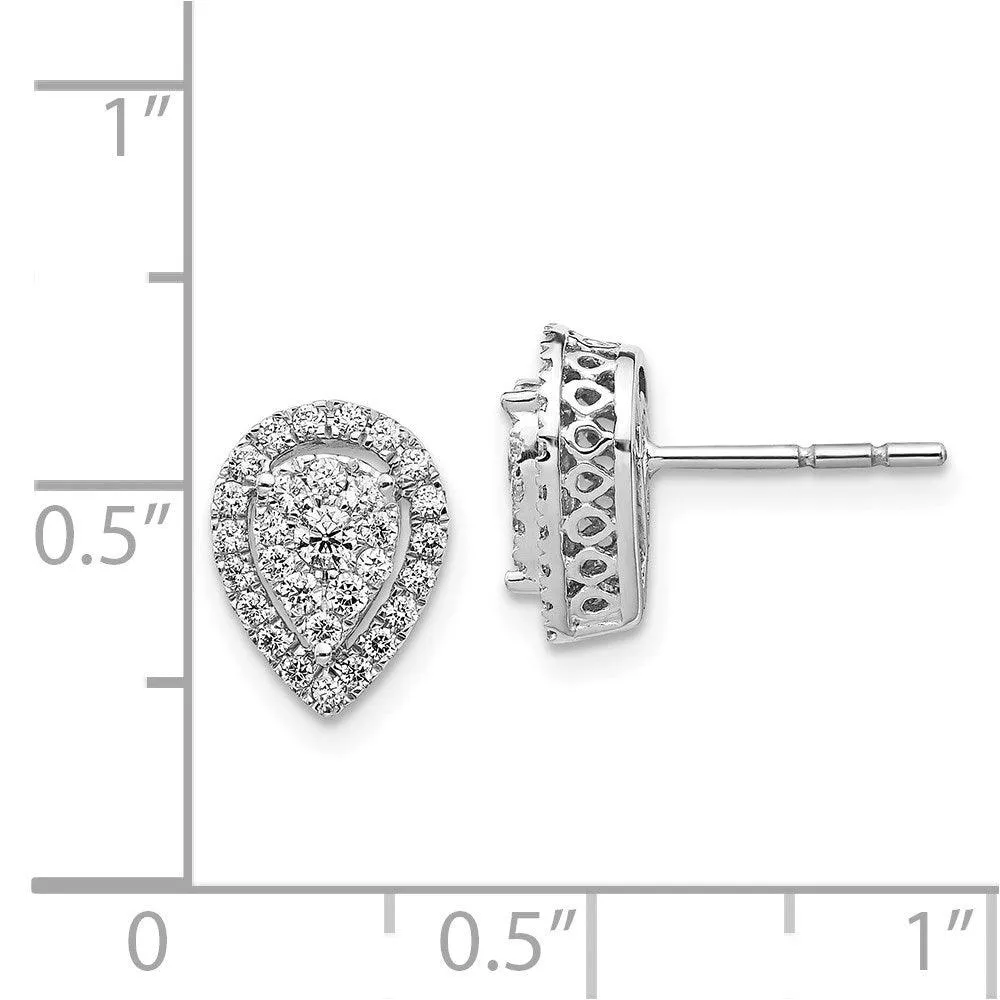 14K White Gold Teardrop Cluster Diamond Post Earrings