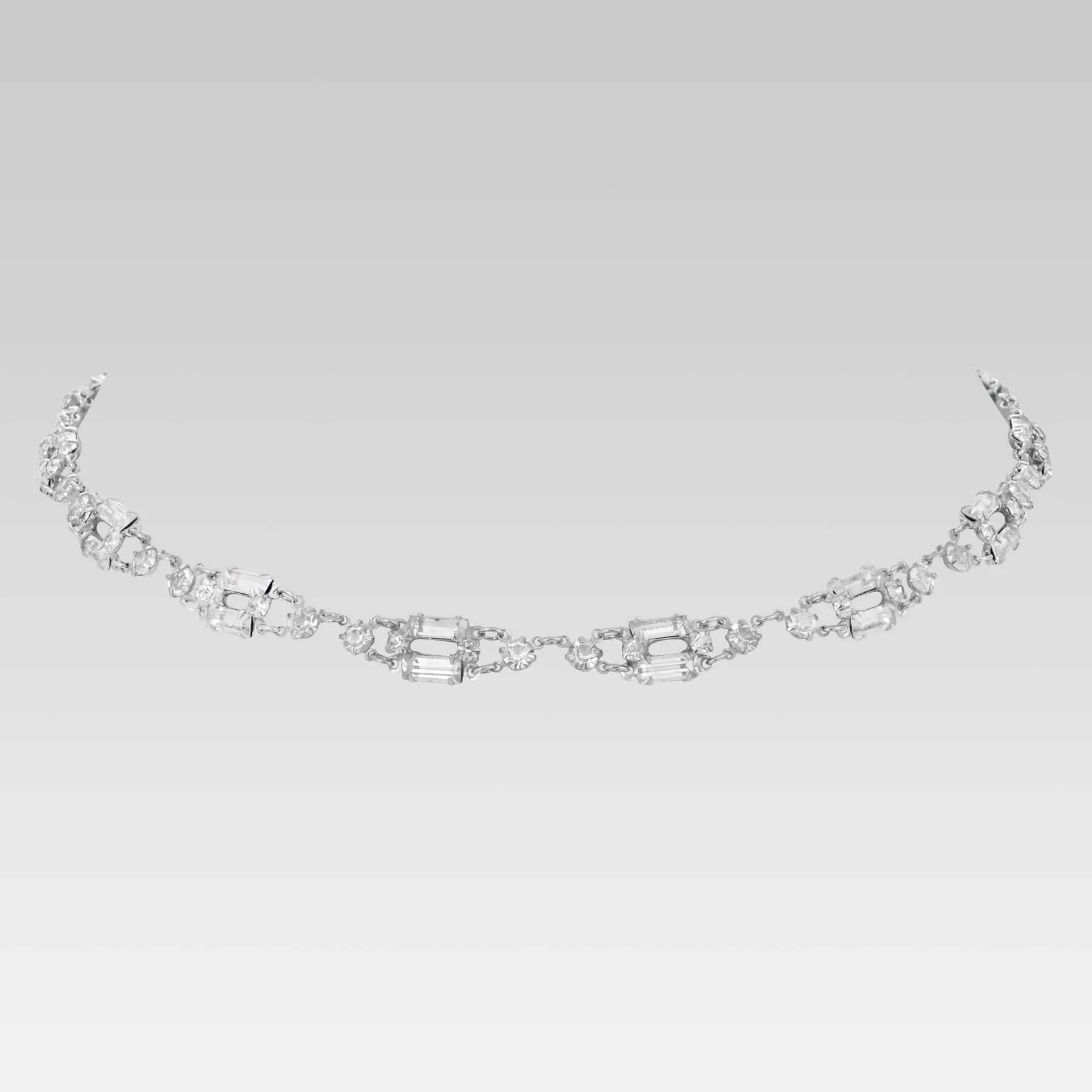 1928 Jewelry Vintage Austrian Crystal Baguette Link Necklace 15"