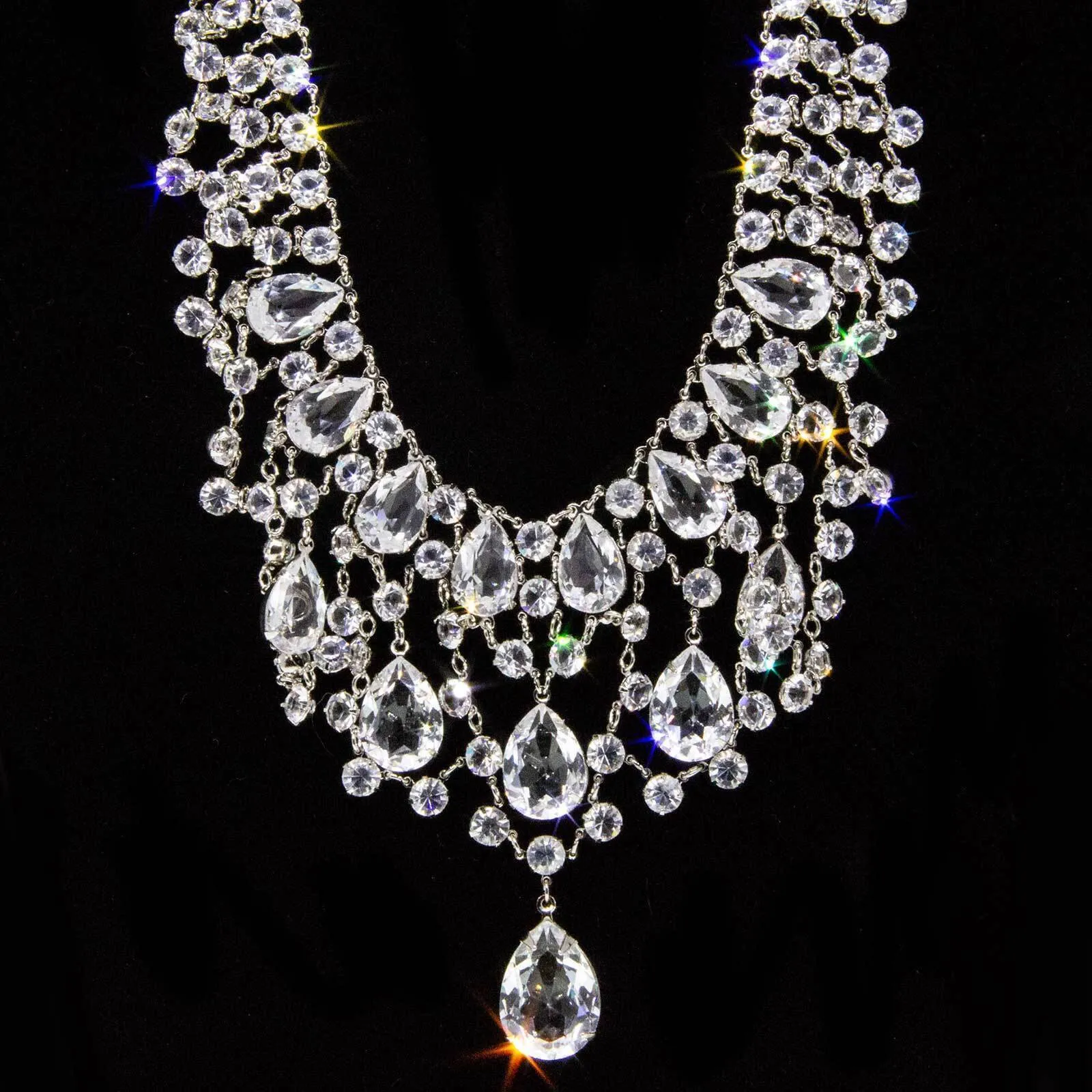 1928 Jewelry Vintage Austrian Crystal Bib Necklace 15"   3" Extender