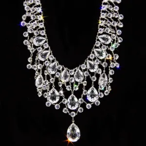 1928 Jewelry Vintage Austrian Crystal Bib Necklace 15"   3" Extender
