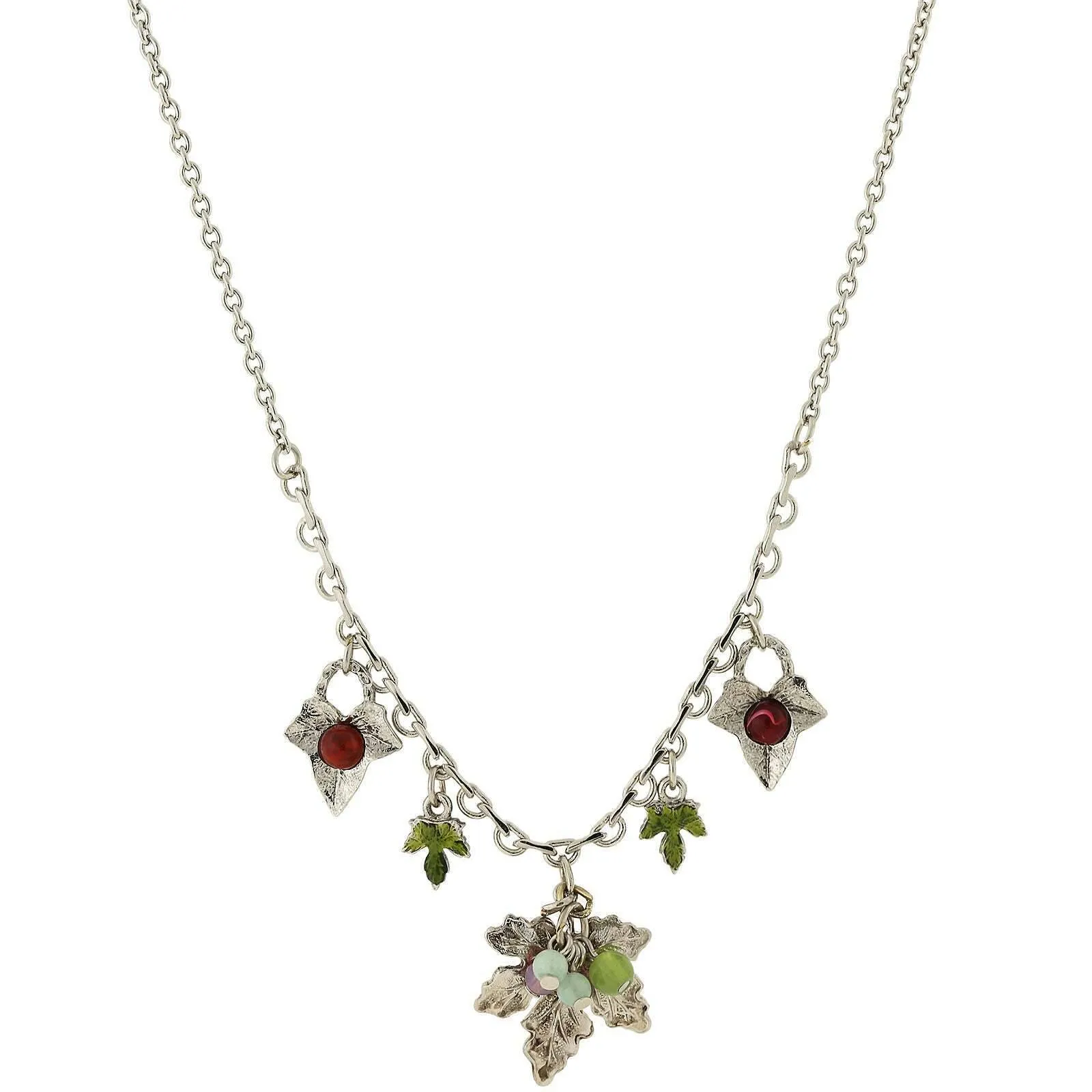1928 Jewelry Winery Green And Purple Accent Grape Leaf Drop Necklace 16"   3" Extender