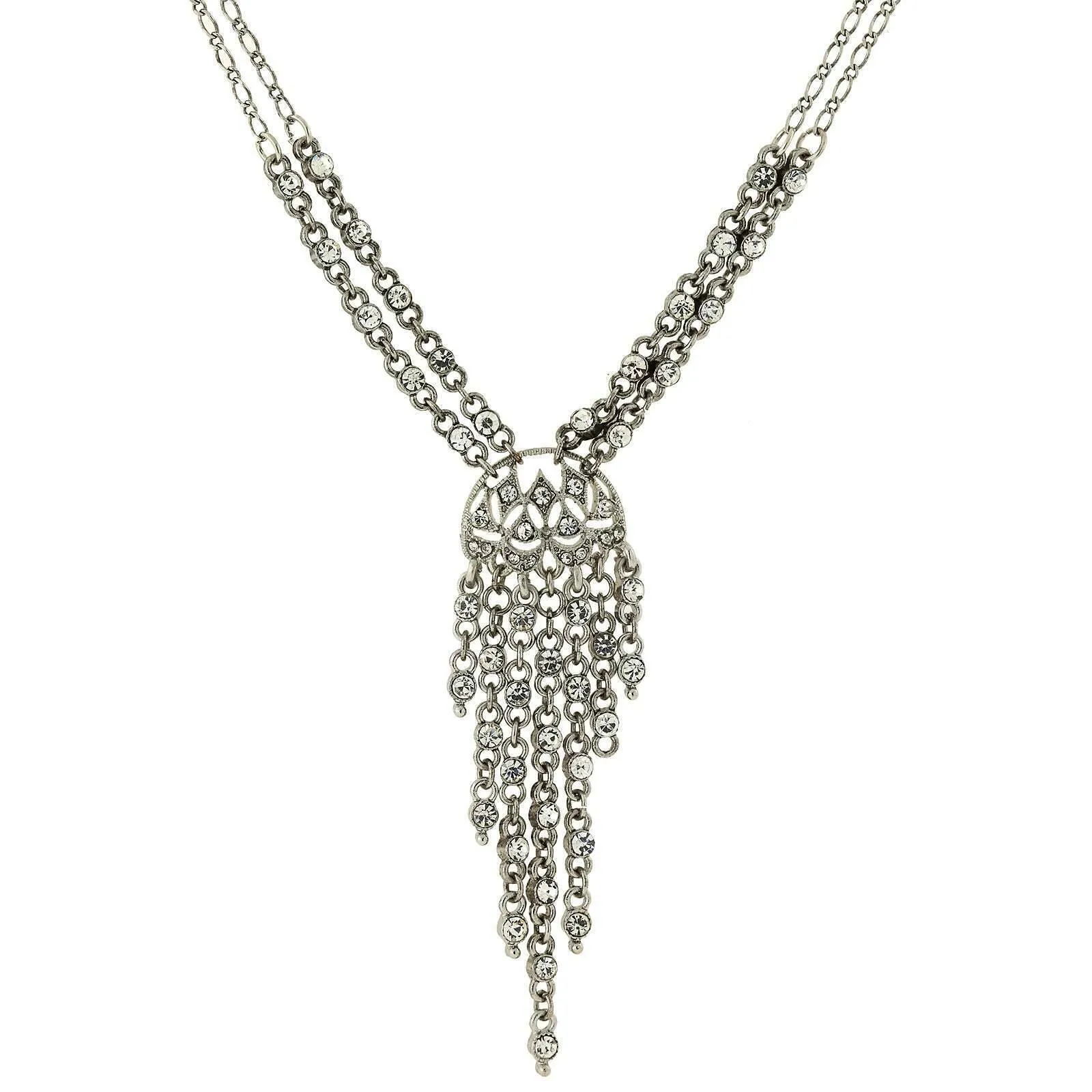 2028 Jewelry Clear Crystal Front Drop Statement Necklace 15"   3" Extender