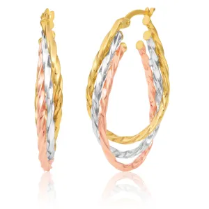 9ct Three Tones Gold Hoop Earrings