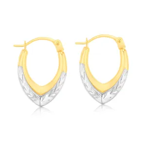9ct Two Tone White And Yellow Gold Diamond Cut Creole Earrings