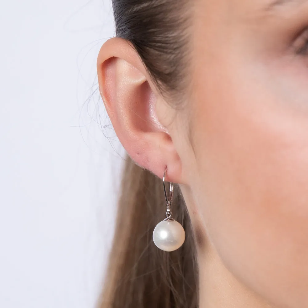 9ct White Gold 10-11mm White South Sea Pearl Drop Earrings