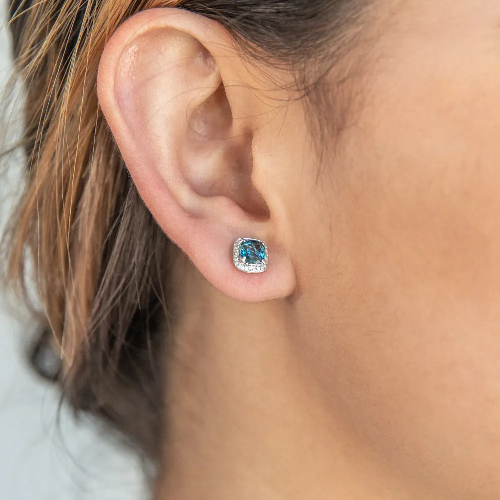 9ct White Gold 1.40ct London Blue Topaz and Diamond Stud Earrings