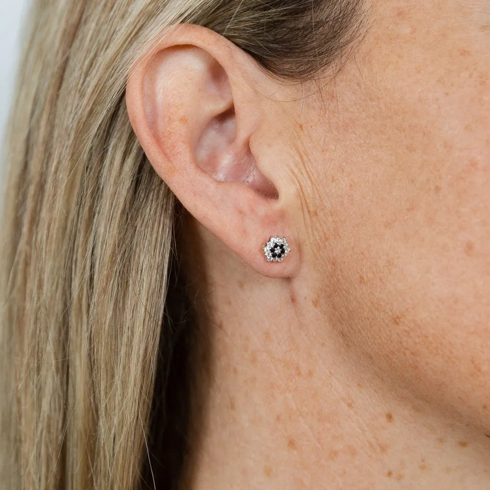 9ct White Gold Natural Sapphire and Zirconia Flower Studs