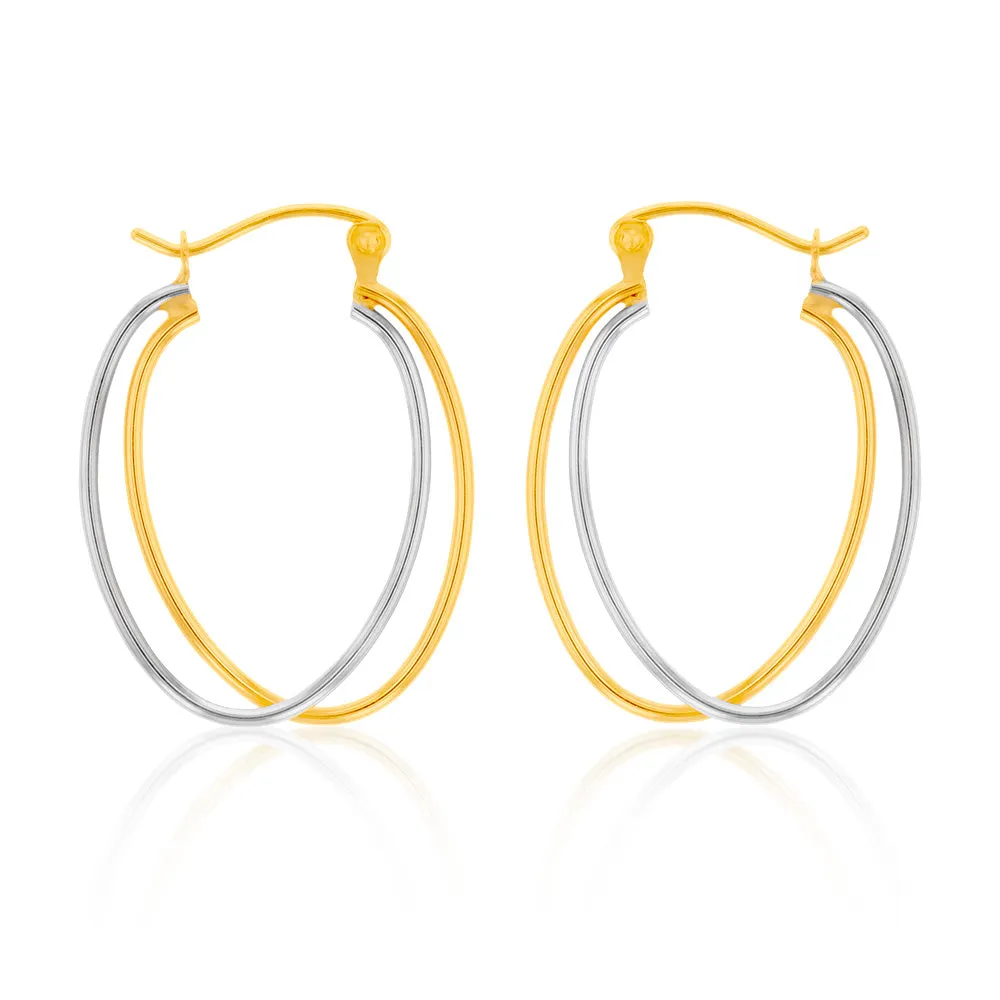 9ct Yellow And White Gold Double Hoop Earrings