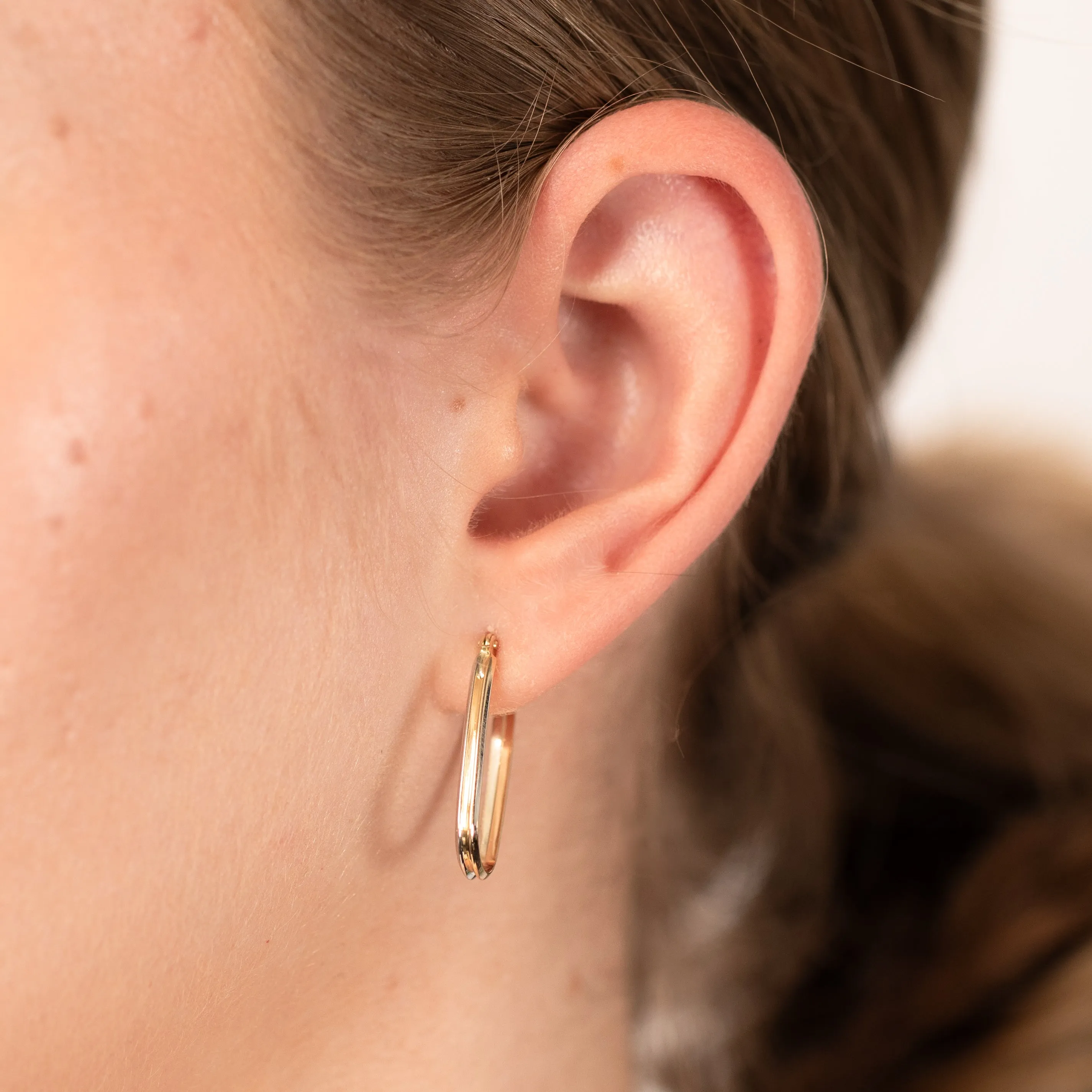 9ct Yellow And White Gold Two Tone Elongated Hoop Earring