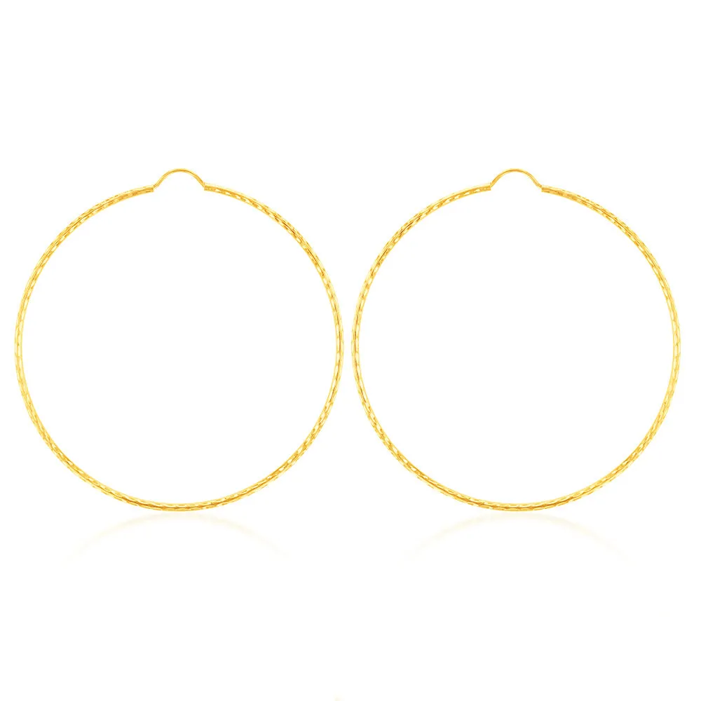 9ct Yellow Gold 50mm Diamond Cut Hoop Earrings