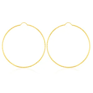 9ct Yellow Gold 50mm Diamond Cut Hoop Earrings