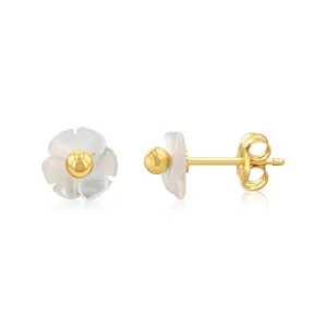 9ct Yellow Gold 6mm Mother Of Pearl Flower Stud Earrings