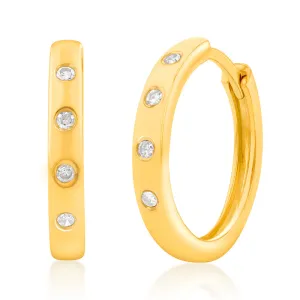 9ct Yellow Gold 8 Diamonds Hoop Earrings