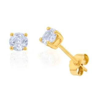9ct Yellow Gold Aquamarine Stud Earrings