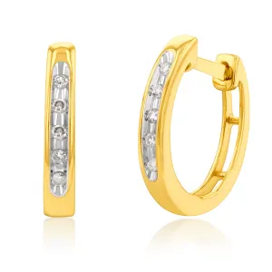 9ct Yellow Gold  Diamond Hoop Earrings
