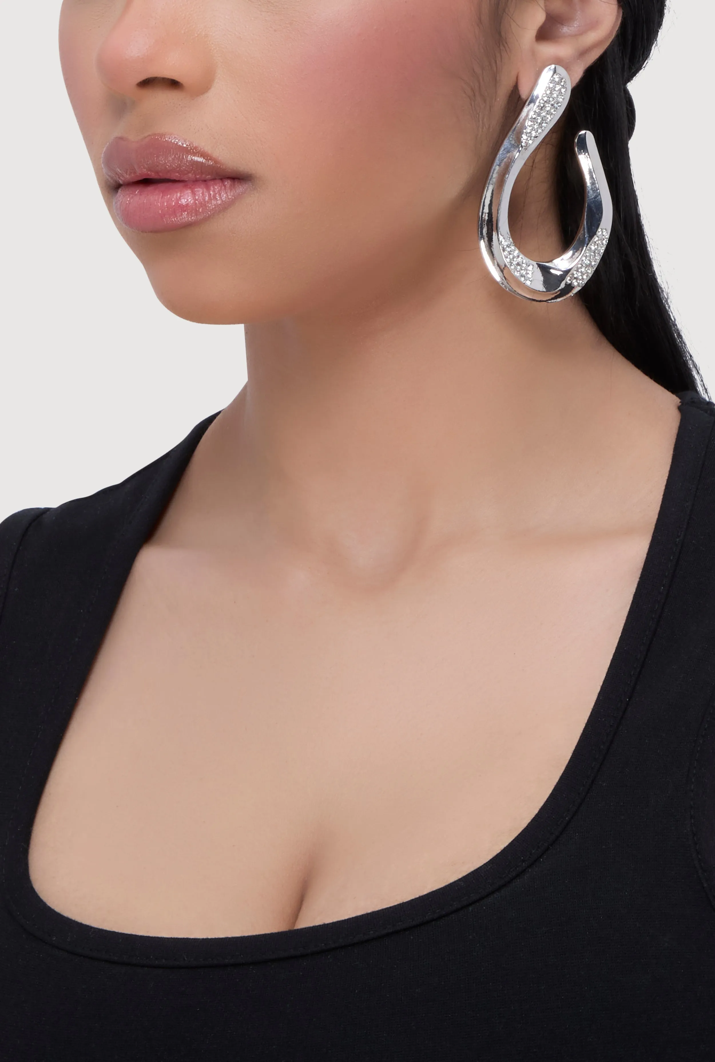 Abstract Rhinestone Studded Hoop Earrings