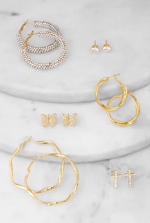 Assorted Stud and Hoop Earrings Set of 6