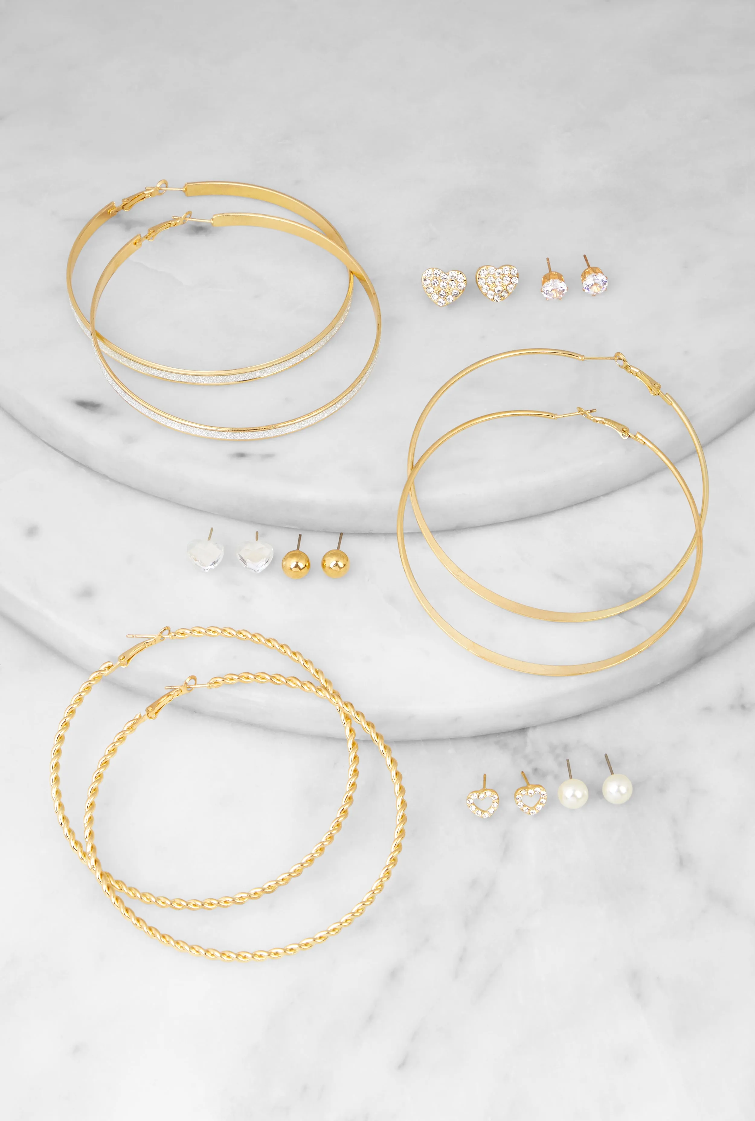 Assorted Stud and Hoop Earrings Set of 9