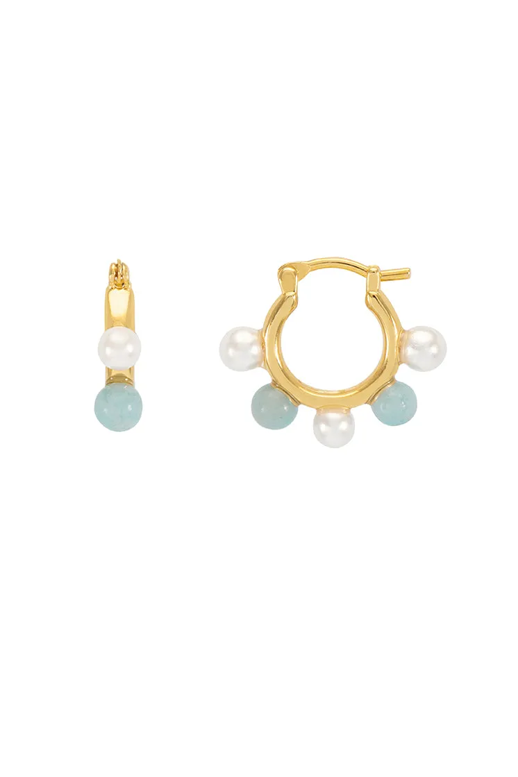 Blue Gemstone And Pearl Bead Hoops