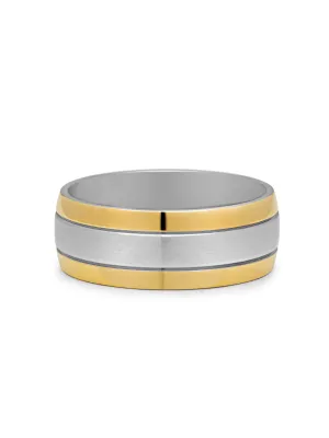 Brushed Silver Band Ring with Gold