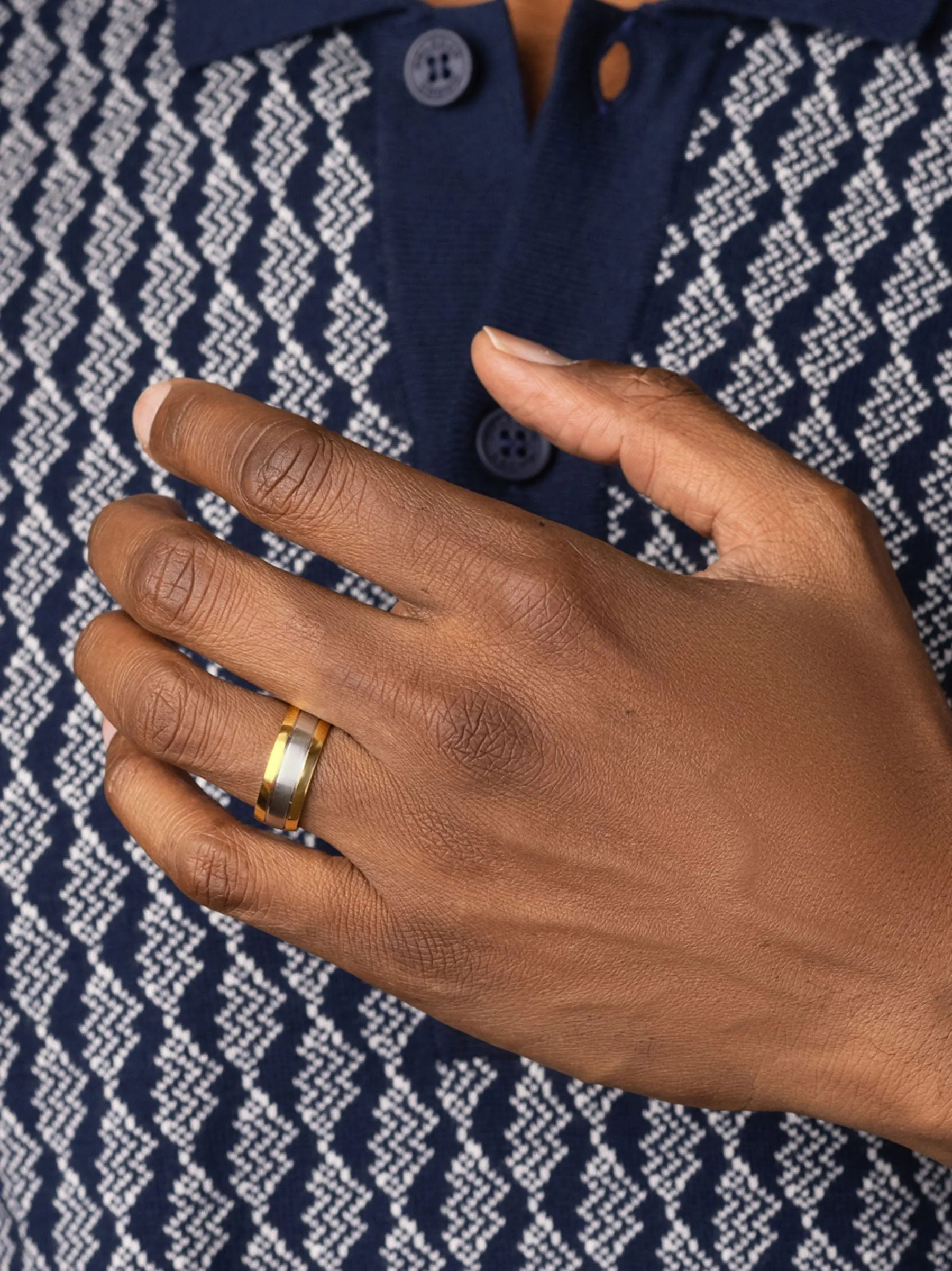 Brushed Silver Band Ring with Gold