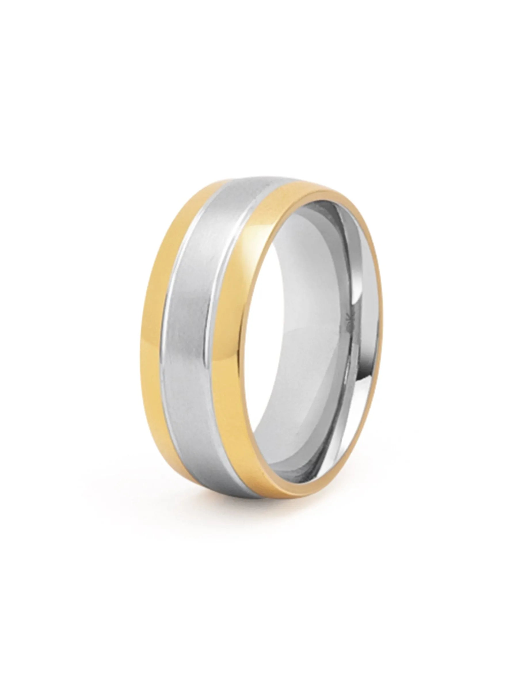 Brushed Silver Band Ring with Gold