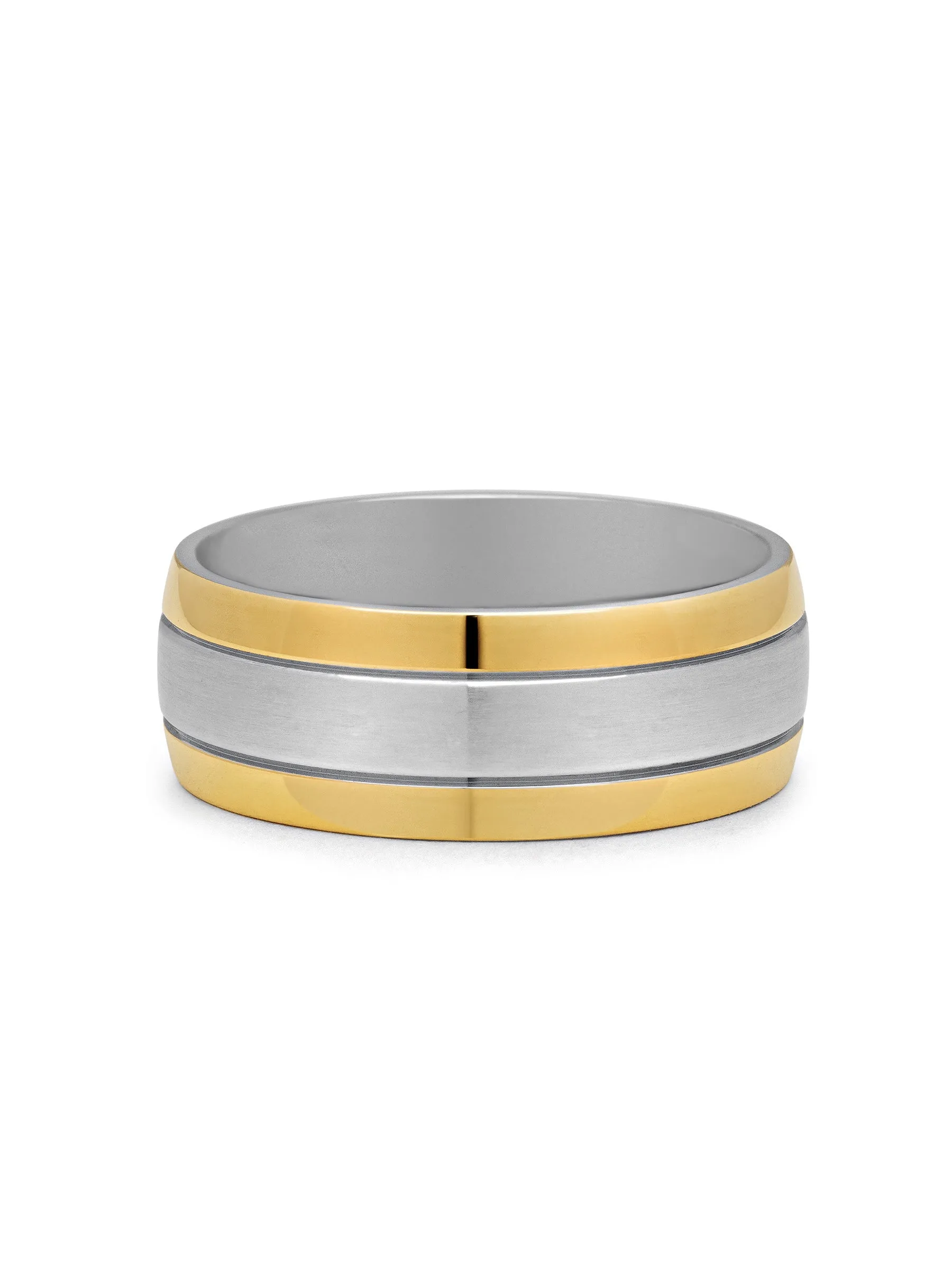 Brushed Silver Band Ring with Gold