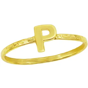 Classic Unisex Gold Tone P Initial Hammered Ring - W-2830