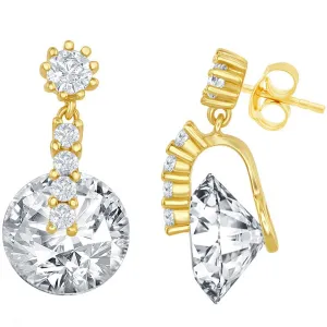 Classic Women's Earrings - Gold Round Shape Spinning CZ Post Back Closure | D-7628-GP