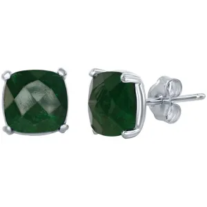 Classic Women's Earrings - Silver May Birthstone Emerald Square Shape Stud | D-6818