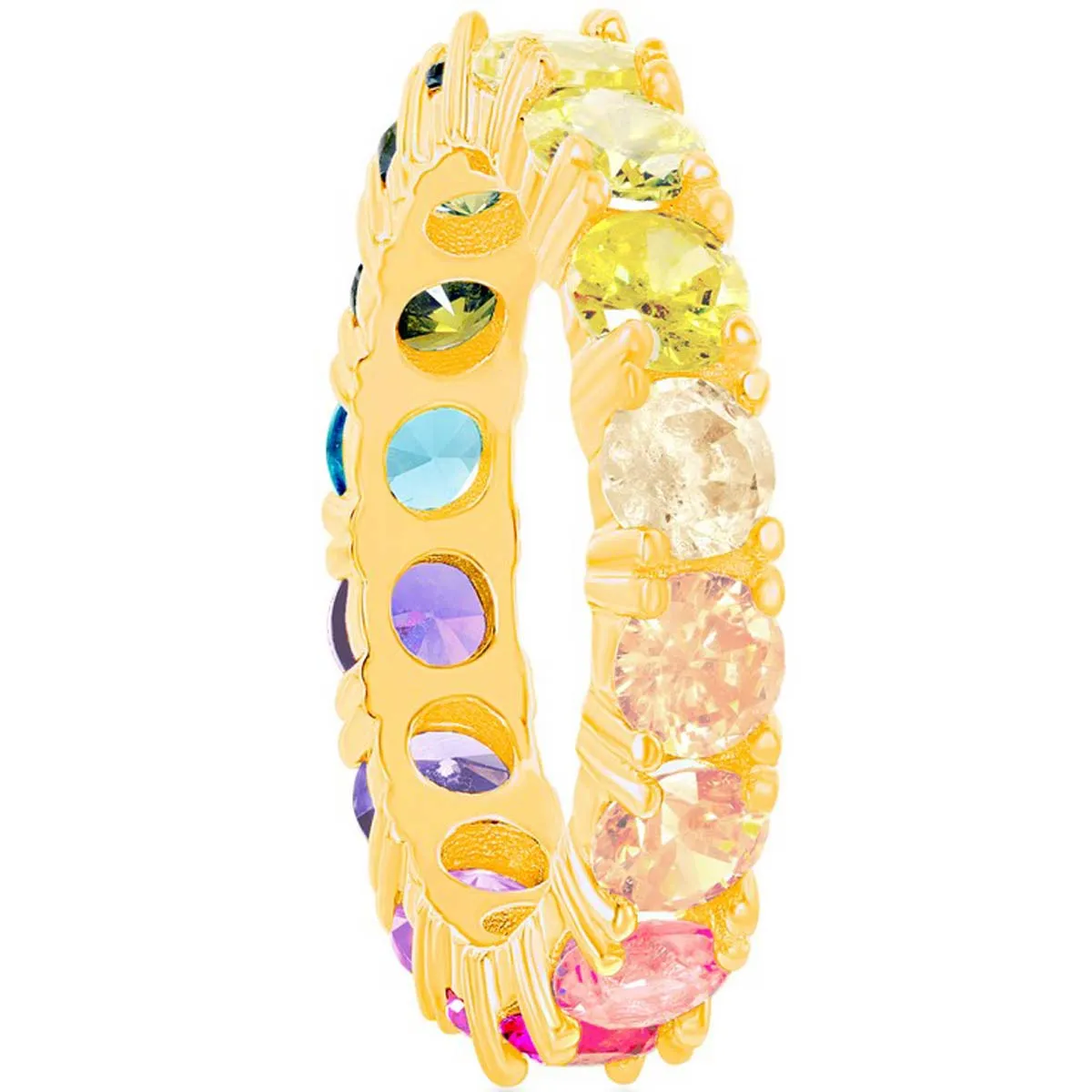 Classic Women's Gold Plated Rainbow CZ Band Ring - W-2117